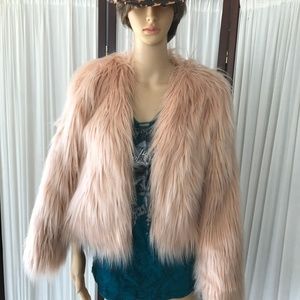 Jennifer Lopez Cream Faux Fur Cropped Jacket